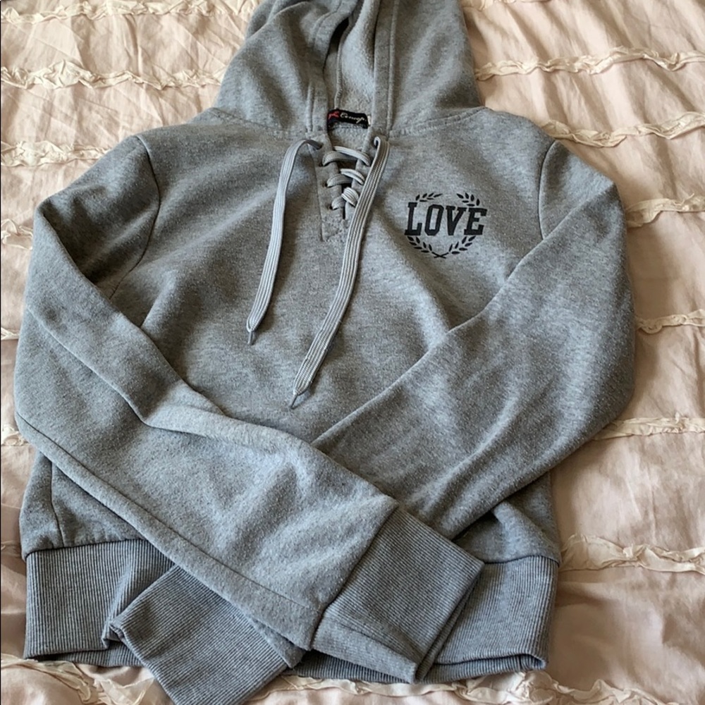 Grey Lace Up Hoodie